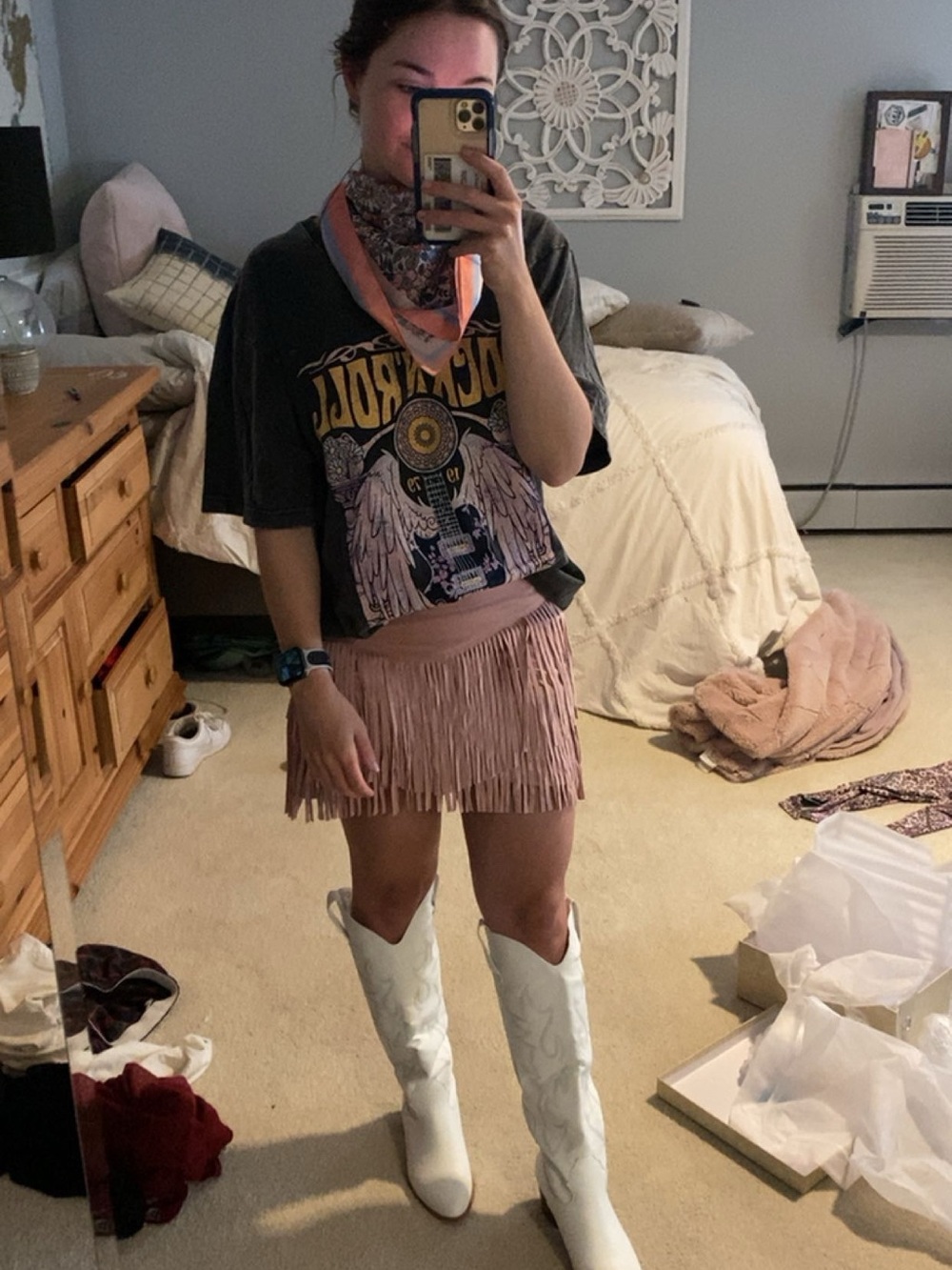 Altar'd State Dusty Pink Suede Fringe Mini Skirt